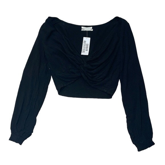 Women’s Urban Outfitters Black Long Sleeve Cropped Cross Front Top Size Small - Picture 2 of 5